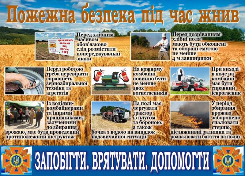 Рекомендації щодо дотримання вимог правил пожежної безпеки під час підготовки та збирання врожаю